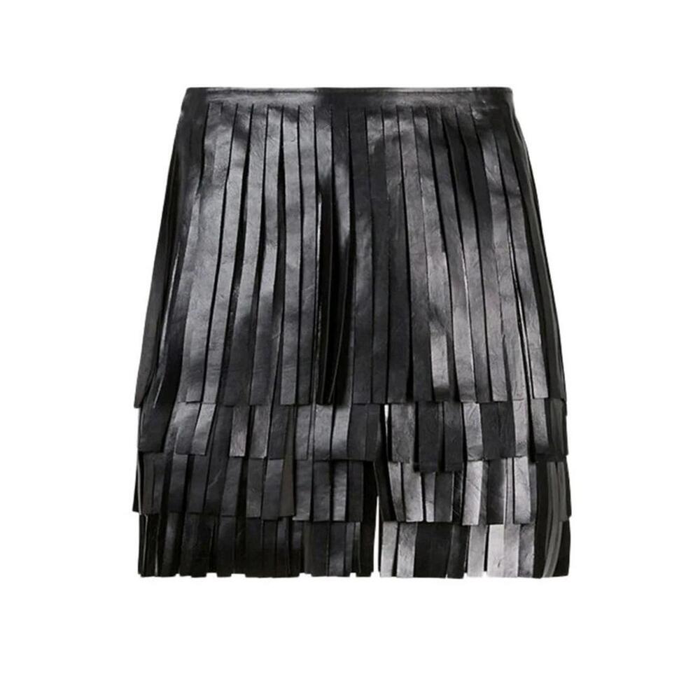 RTA Black Leather "Marcella" Fringe A Line Mini Skirt NWT SZ 2 $995 FARFETCH